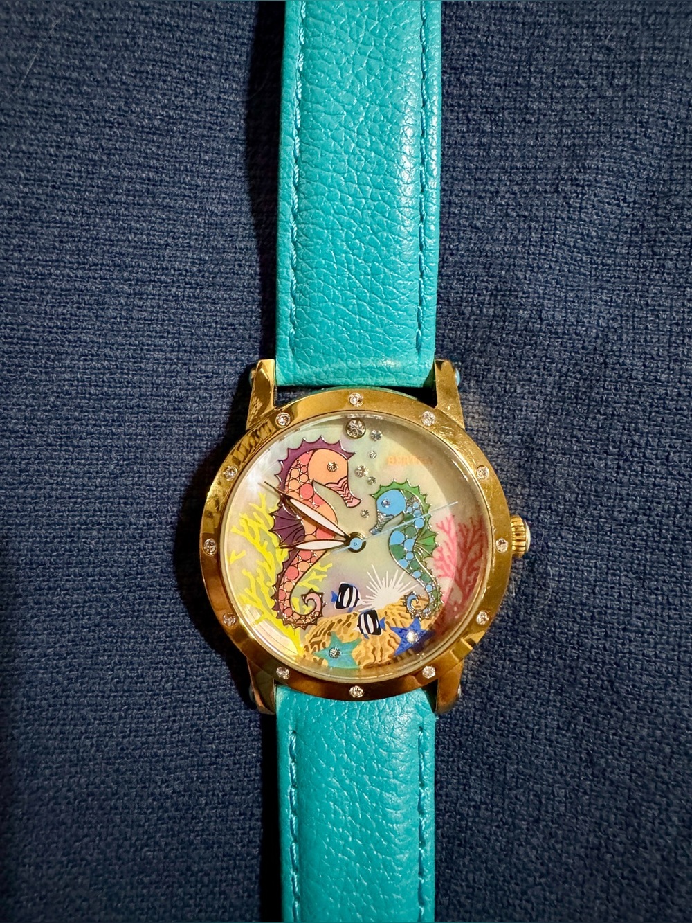 Bertha-Seahorse Watch with Leather Strap- Turquoise